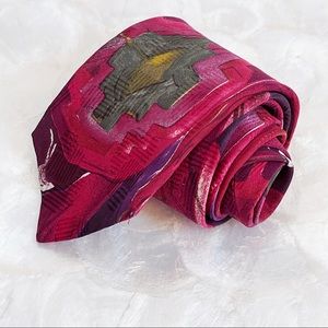 Vintage Uomo Red Abstract Floral Italian Silk Tie
